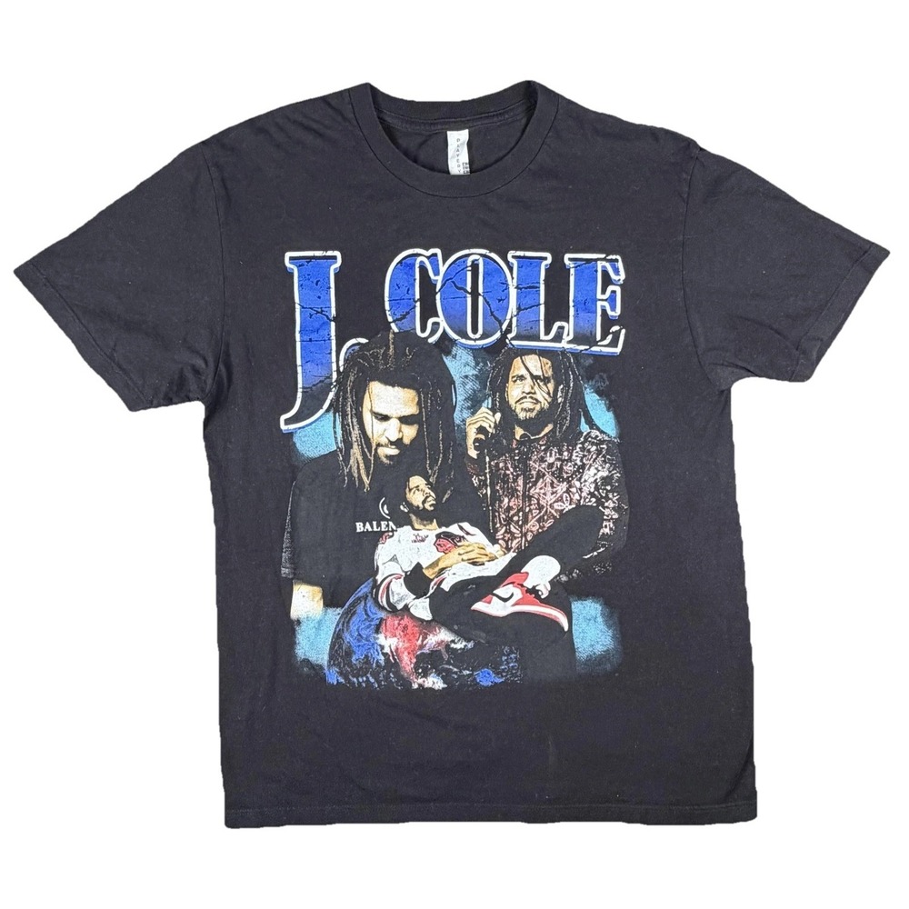J Cole Shirt Mens Large Black Playerytees Rapper Photo Graphic Hip Hop Tee